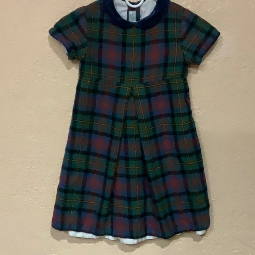 Papo D’ Anjo Green and Blue Plaid Print Wool Dress Size 10